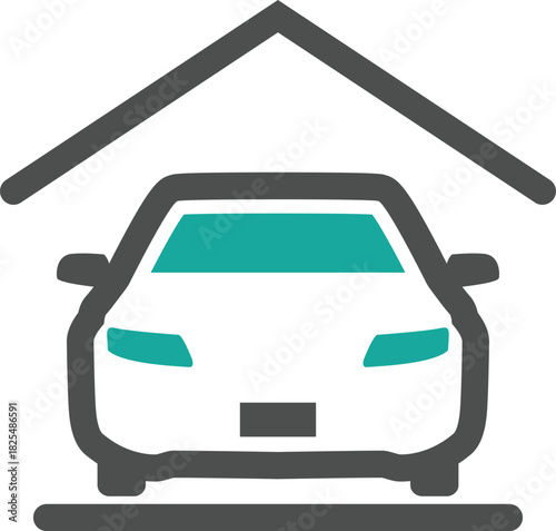 Car under roof protection real estate icon
