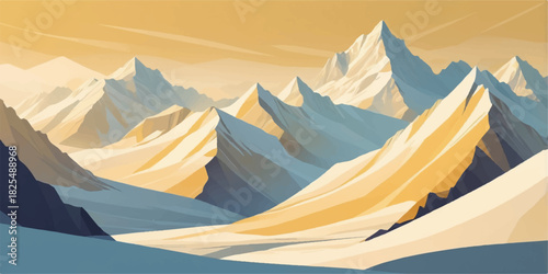 Golden mountain ranges with layered peaks and soft warm highlights.