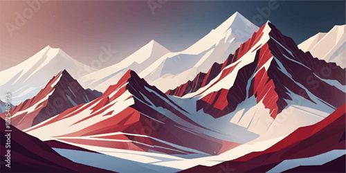 Red-tinted vector mountains with sharp snowy ridges and smooth gradients
