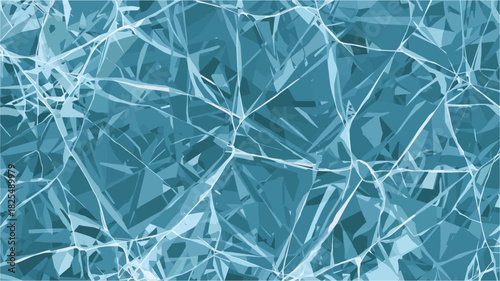 An abstract illustration showcases a fractured, icy surface with sharp, geometric shapes and a cool, tranquil color palette, evoking themes of fragility and coldness.