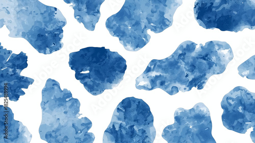 Abstract watercolor blobs in shades of blue create a visually appealing and artistic pattern, perfect for backgrounds and design elements.