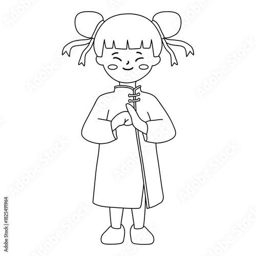 Cute Chinese Girl Coloring Page For Kids Chinese New Year Worksheet Printable