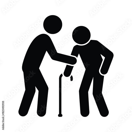 Caregiver Assisting Elderly Person Icon - Senior Support, Healthcare & Empathy