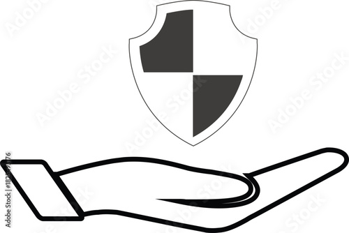 Hand holding shield, isolated