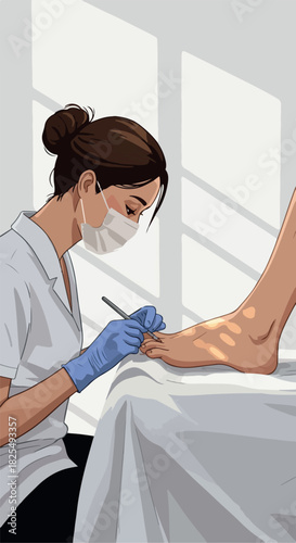 Woman Pedicurist Gives Foot Care in Light Room with Sunlight