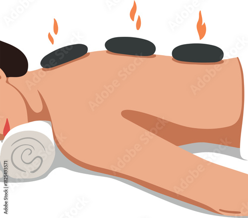 Woman Receives Hot Stone Massage Therapy With Flames White Background