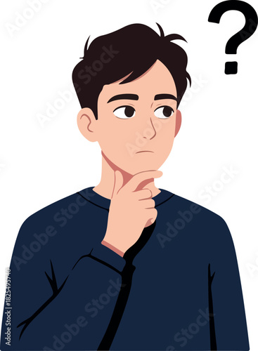 Young Man Thinking Question Mark Navy Blue Sweater Isolated