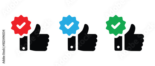 thumbs up icons with checkmarks in red blue and green vector