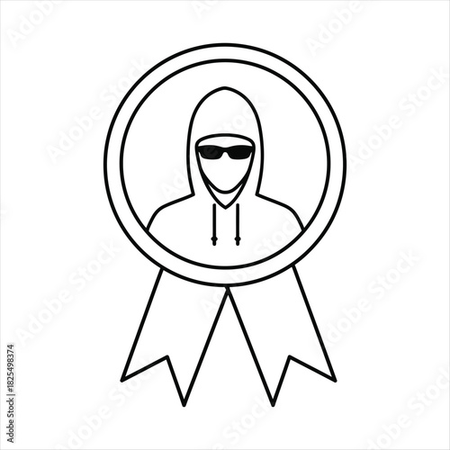 Award ribbon with silhouette of a hooded figure wearing sunglasses