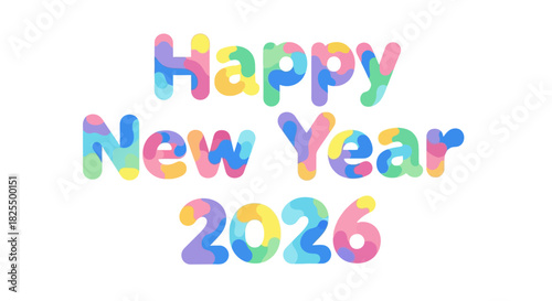 Organic Blob Happy New Year 2026 Typography – Fluid Pastel Flat Design