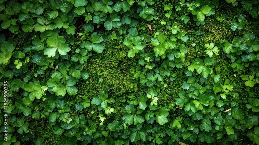 Obraz premium Close-up of lush greenery, moss, and small leaves