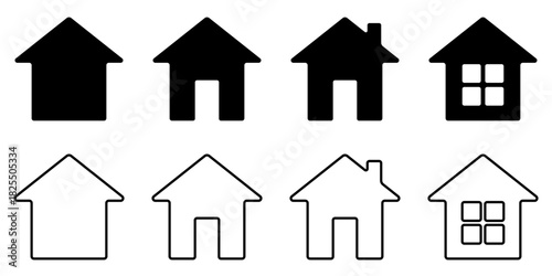 家　アイコン　モノクロ　シンプル　ベクター　セット