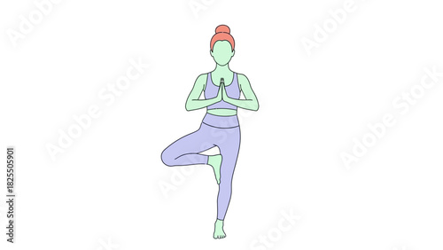 Illustration of a Person Performing the Tree Pose Yoga Exercise, Demonstrating Balance and Focus