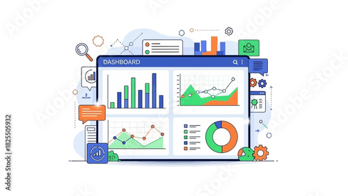 Digital Dashboard with Various Charts and Graphs Displaying Data Analytics and Financial Trends