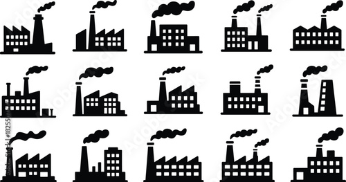 set of city buildings, factory, manufacturing