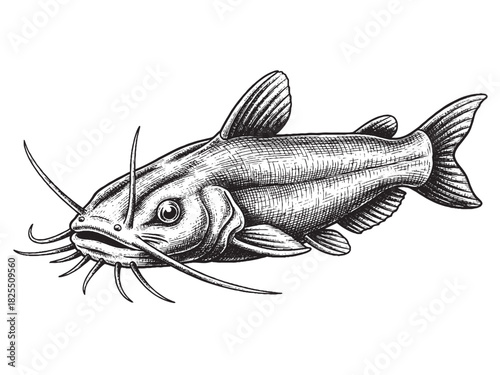 Catfish Monochrome Hand Drawn Illustration