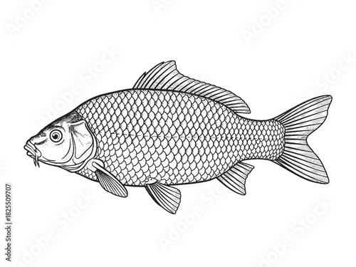 Carp Fish Monochrome Hand Drawn Illustration