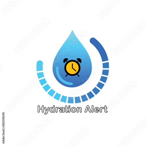 Hydration Alert Graphic with Water Droplet and Clock, Wellness Reminder Concept