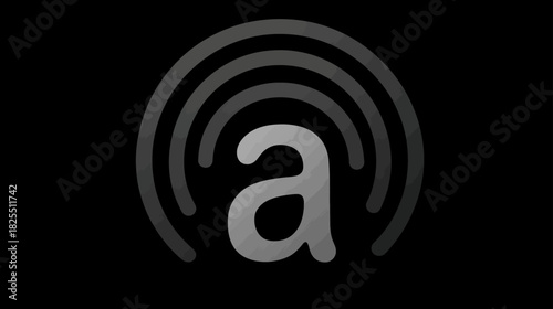 Abstract letter 'a' with radiating wave icon on a dark background, symbolizing wireless connection, audio signal, or communication technology.