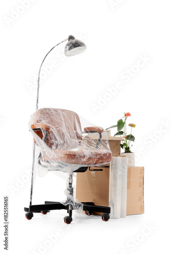 Office chair wrapped in str...