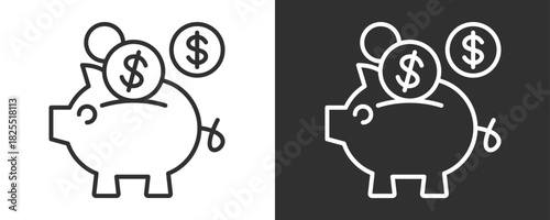 Piggy Bank Icon Set Vector Collection Isolated In Black And White