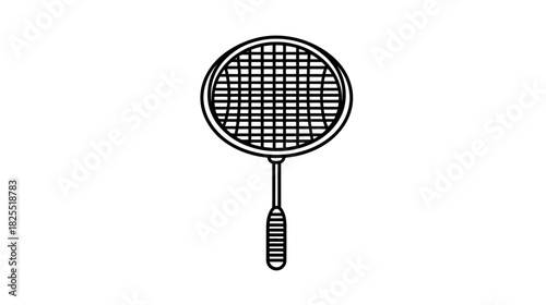 Badminton Racket Line Art Icon. Outline vector illustration of a sports equipment for shuttlecock game, recreation, and leisure activity.
