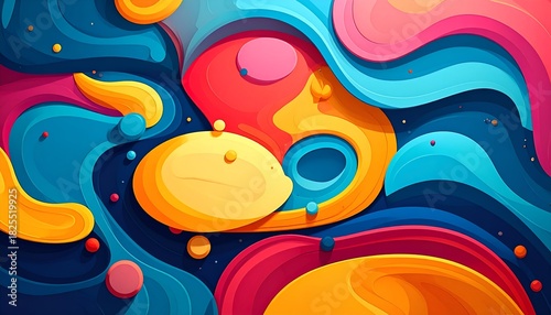 Vibrant abstract art featuring flowing shapes and dynamic colors