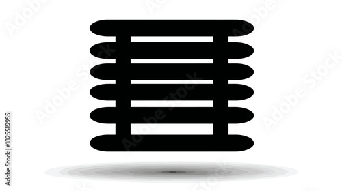 Black stacked papers icon with shadow. Simple graphic symbol representing documents, ledger, or data organization in business context.