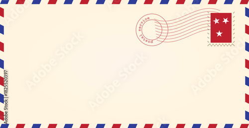 Vintage airmail envelope template with postage stamp border