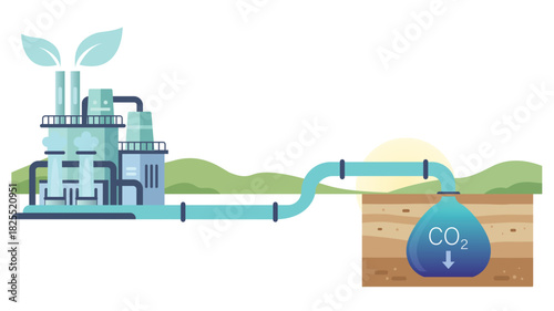 Carbon capture and storage system illustration showing clean energy plant with underground CO2 storage to reduce emissions and support net zero goals