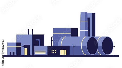 Industrial factory complex with large pipelines and production units representing manufacturing process, energy system, and modern industrial infrastructure