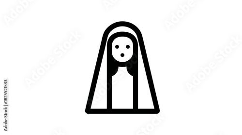 Minimalist Veiled Woman Icon. Simple Black and White Vector Line Art of a Religious Figure or Nun.