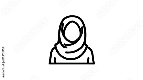 Minimalist Muslim woman icon wearing a hijab. Simple black line art avatar for user profile or diverse representation. Outline vector.