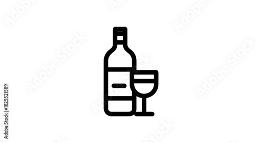 Minimalist Wine Bottle and Glass Line Icon. Alcoholic Beverage Symbol for Celebration, Restaurant Menu, and Party Design.