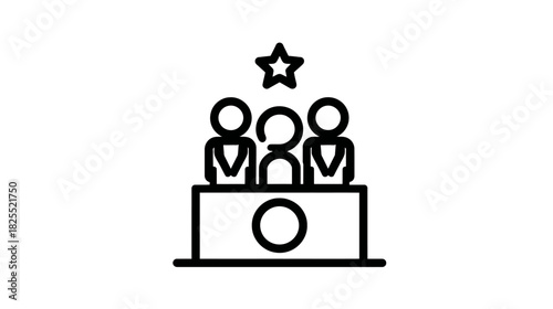 Judging Panel Line Art Icon. Committee, Jury, or Award Ceremony Evaluation Symbol. Vector graphic for competition or assessment.