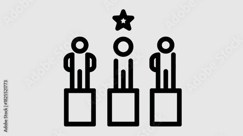 Leadership, success, and achievement concept with stylized figures on pedestals, one highlighted by a star, representing top performance.