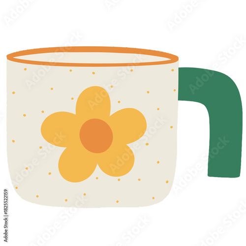 Vintage cute tea or coffee cup with yellow flower