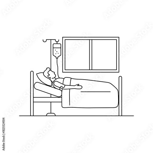 Resting peacefully, patient recovering in hospital bed with IV drip, modern medical care promoting healing and wellness for a brighter future, vector graphic