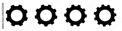 Four bold gear icons with thicker tooth shapes and strong mechanical presence. Great for representing heavy machinery, industrial systems, automation workflows, and engineering visuals.