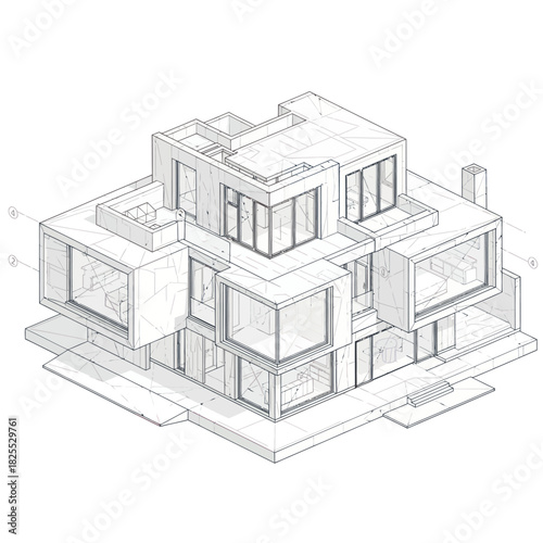 Modern Architectural House Design Isometric View.