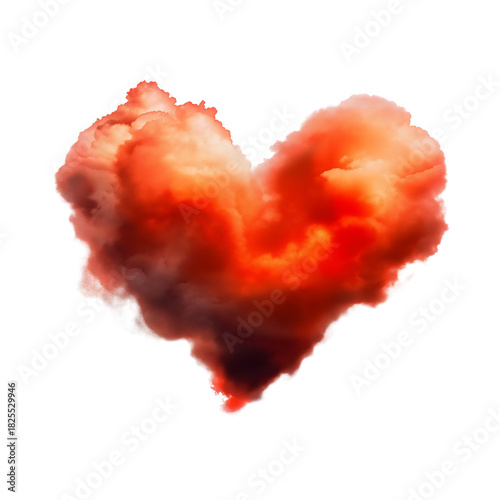 Red heart smoke cloud, abstract love romance symbol, vibrant fantasy explosion effect, beautiful Valentine's design element isolated