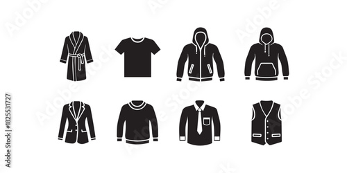 Clothing icon set featuring diverse apparel for fashion, wear, and style.