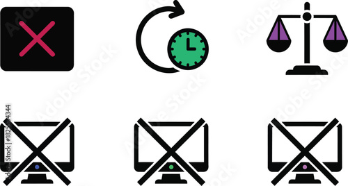 Prohibition and restricted access concepts with cross mark scales and computer ban