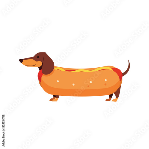 Cute Hotdog Dog Vector Flat Design Illustration Isolated on White Background