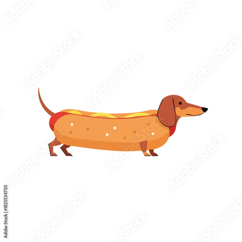 Cute Hotdog Dachshund Dog Vector Flat Design Illustration Isolated on White Background