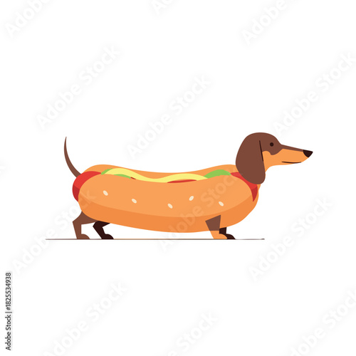 Cute Hotdog Puppy Dog Vector Flat Design Illustration Isolated on White Background
