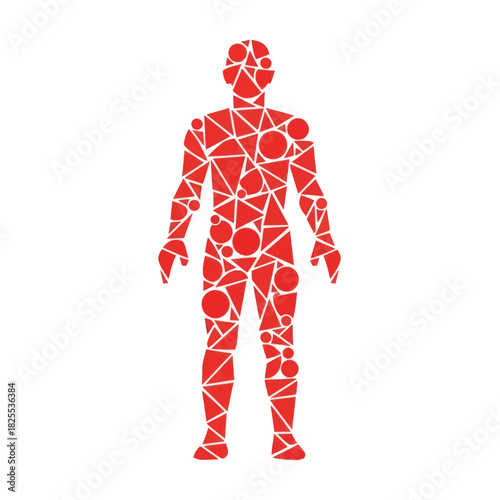 Abstract red human body silhouette with a geometric network pattern.