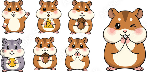 Adorable hamster cartoon character collection isolated on white background set of cute hamsters in different poses and expressions, perfect for kids designs