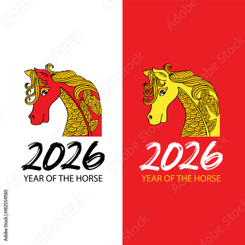 2026 Year of the Horse Hand-Drawn doodle Banner