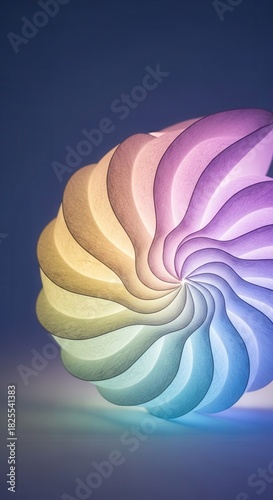 Swirling layered structure emits a vibrant spectrum of soft colorful light